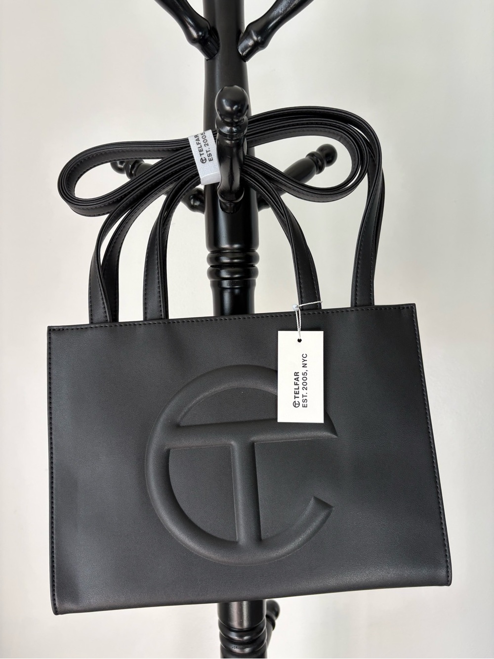 Telfar Black Embossed Logo Leather Tote